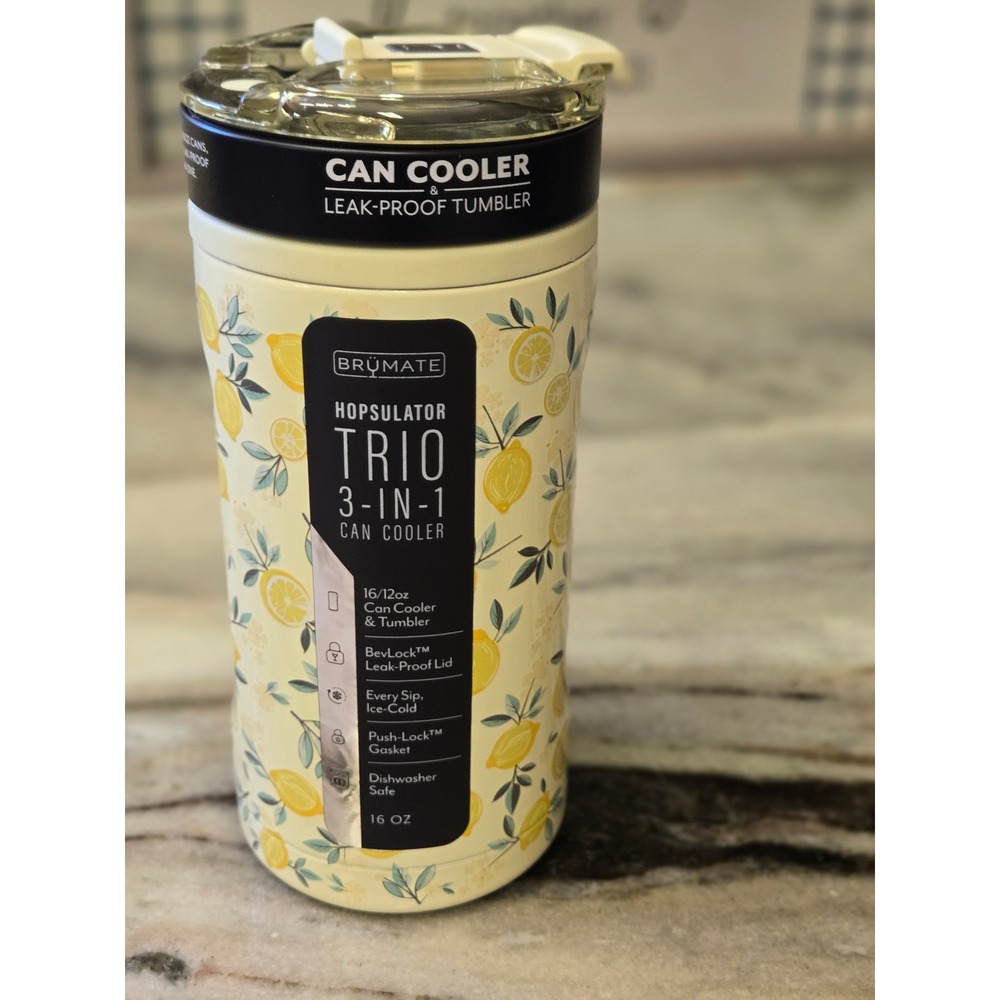 Brumate Hopsulator Trio 3-in-1 Can Cooler Tumbler 16oz Limoncello Lemon Print